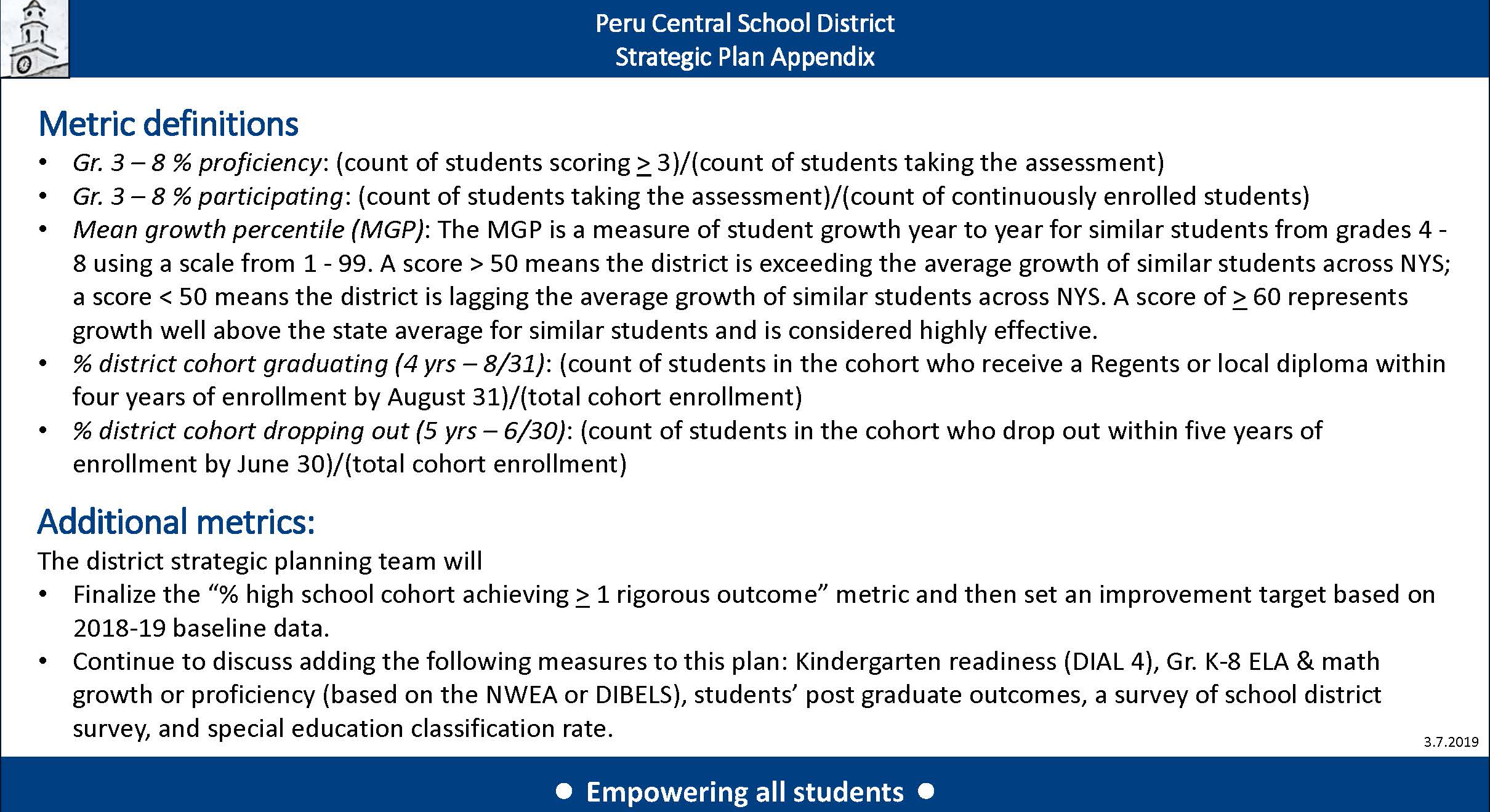 2019 –2022 Peru Central School District Strategic Plan